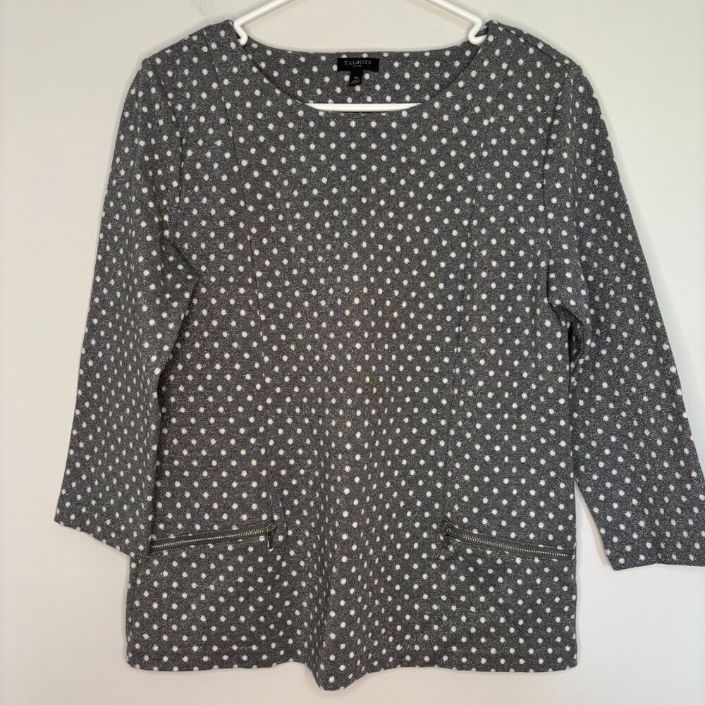 Talbots Petite Medium Silver Gray Pullover Polka … - image 1